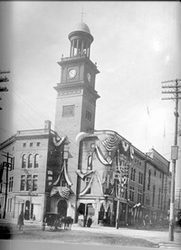 Black and white picture of a large public building tilting slightly to the left.