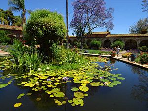 (PD) Photo: Jon Sullivan A Moorish-style fountain inside Mission San Juan Capistrano's central courtyard, built in the 1920s through the efforts of Father St. John O'Sullivan.