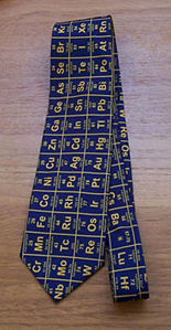 A necktie depicting the Periodic Table of Elements.