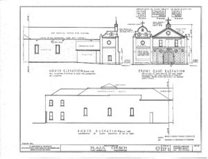 (PD) Drawing: Historic American Buildings Survey An elevation drawing of the Los Angeles Plaza Church as prepared by the Historic American Buildings Survey in 1937.