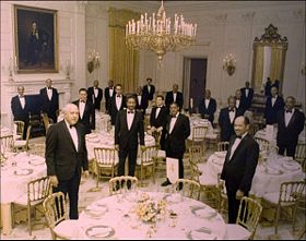 Butler Eugene Allen, front right, amidst White House wait staff.