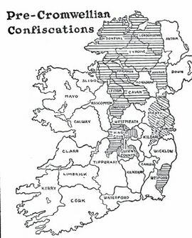 Pre-Cromwell confiscation of lands; map by Harald Toksvig.