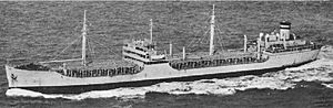 (PD) Photo: United States Navy USNS Mission San Rafael (T-AO-130) underway with a deck cargo of oil drums, date and location unknown.