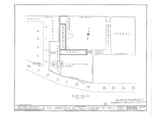 (PD) Drawing: Historic American Buildings Survey A plot plan drawing of the San Antonio de Pala Asistencia complex as prepared by the Historical American Buildings Survey in 1937.